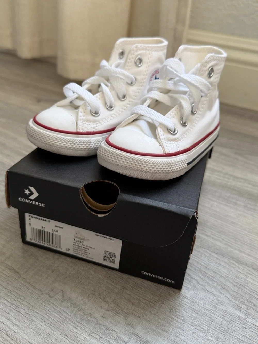 Toddler Converse White High-Top Sneakers with Red Stripe